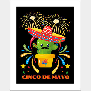 Cinco De Mayo Kawaii Cactus With Sombrero Posters and Art